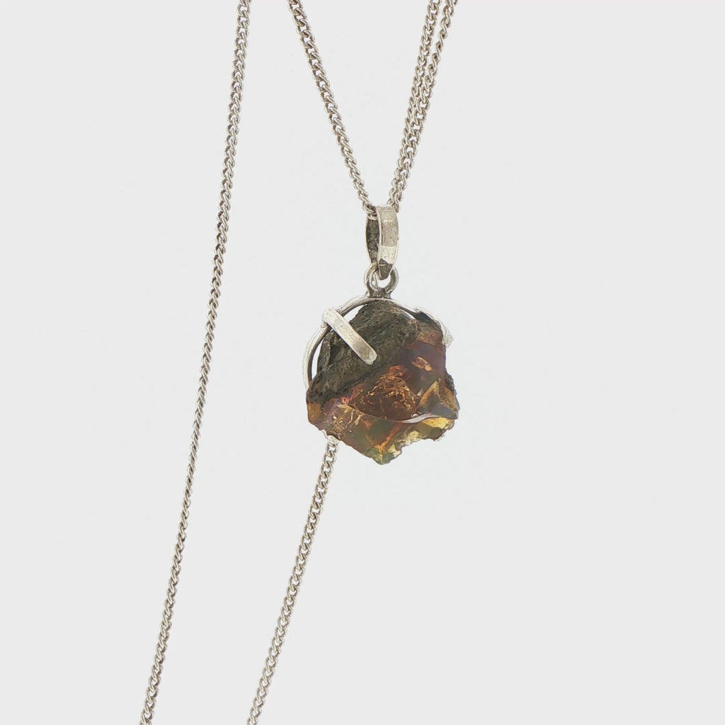 Natural Rough Opal Charm Necklace in Silver
