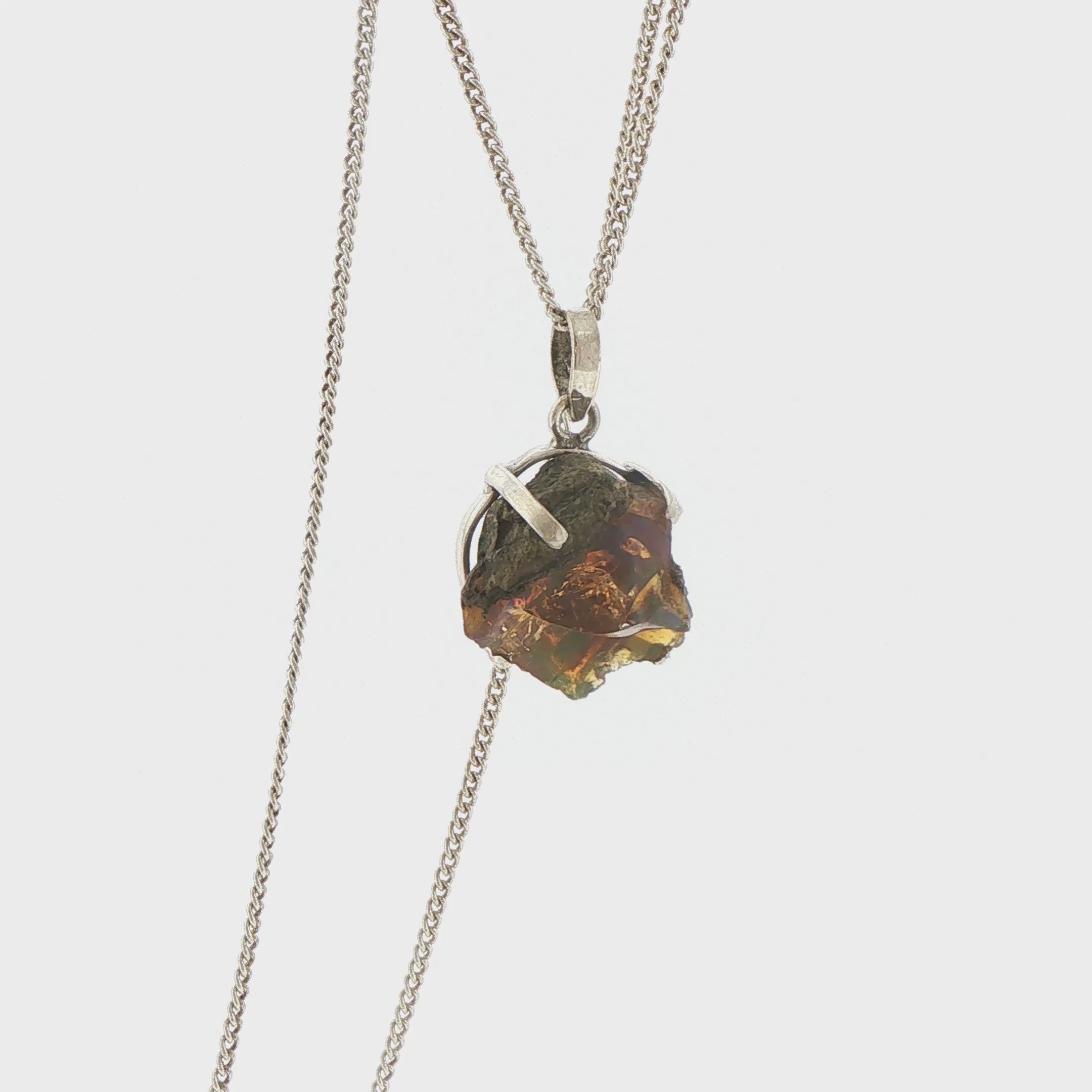 Natural Rough Opal Charm Necklace in Silver