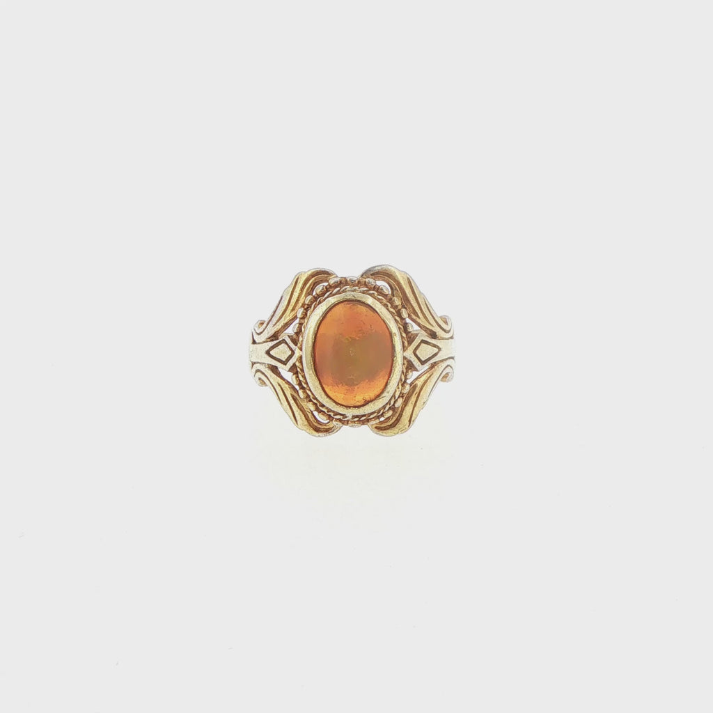 Vintage-Style Oval Opal Cocktail Ring in Gold plated Silver with a rustic look