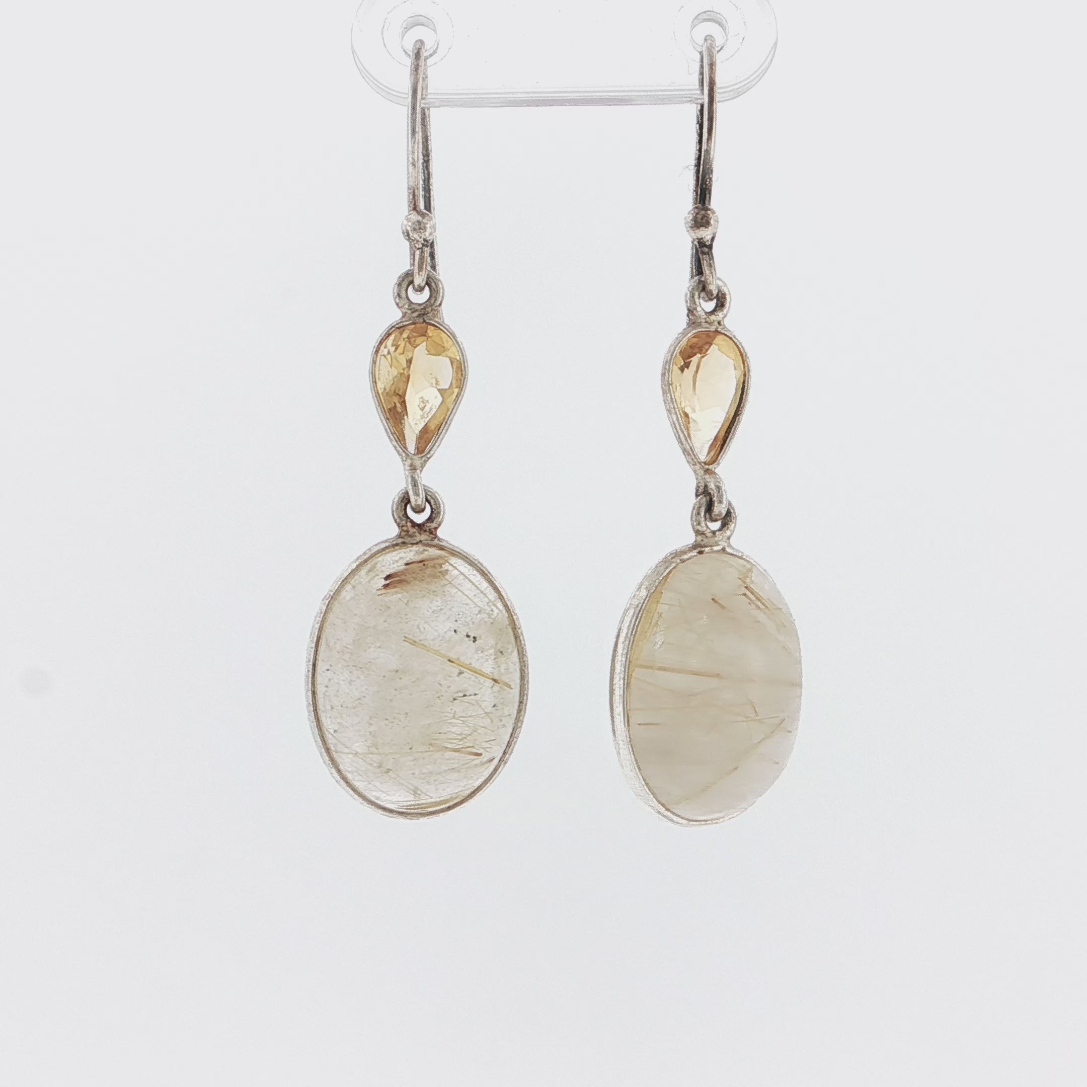 Rutilated Quartz and Citrine Silver Dangle Earrings
