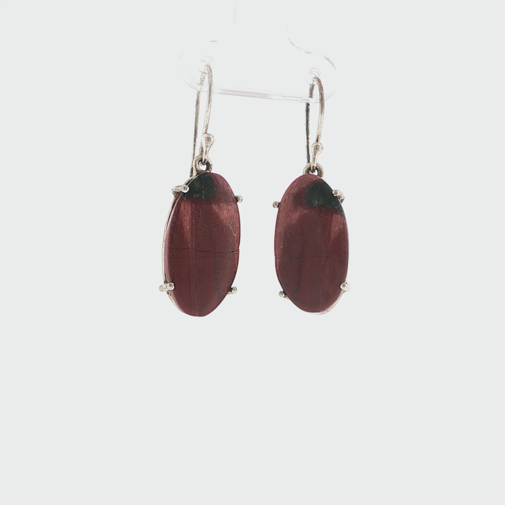 Oval Reddish-Orange Jasper Silver Drop Earrings