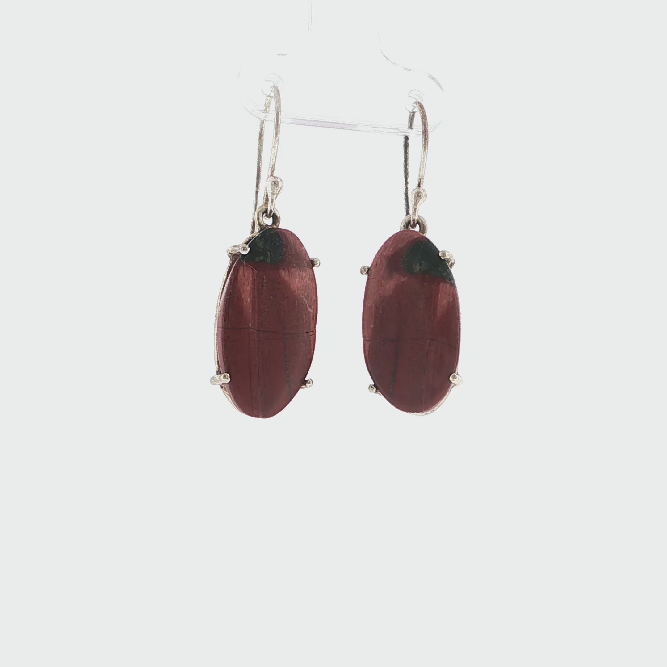 Oval Reddish-Orange Jasper Silver Drop Earrings